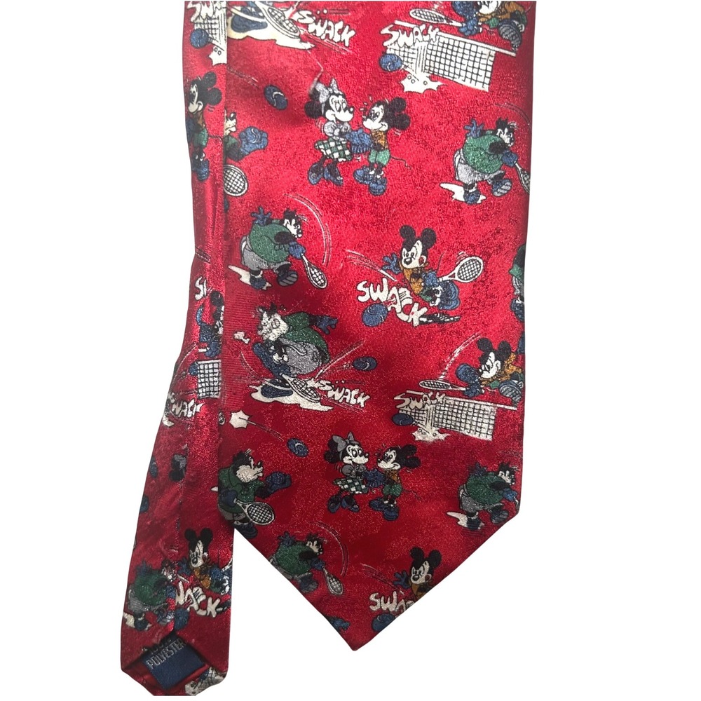 Disney Unlimited Mickey Mouse Tennis Red Polyester Necktie SWACK Pete Minnie
